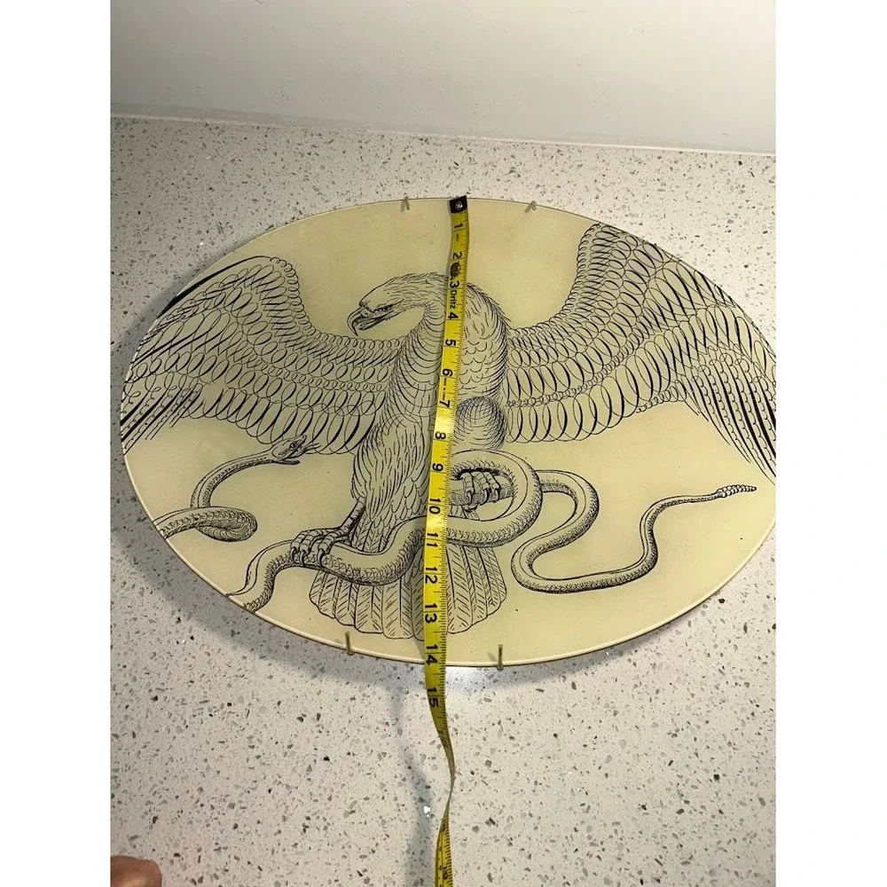John Derian Large Oval Decoupage Glass Platter Eagle and Snake Vintage 19in